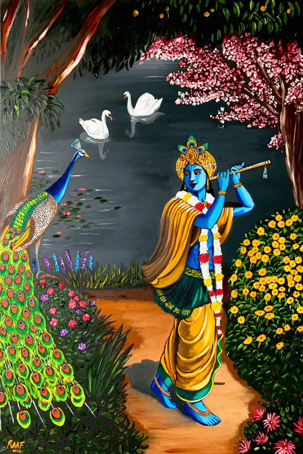 Picture of: Krishna and peacock painting – Raafs paintings