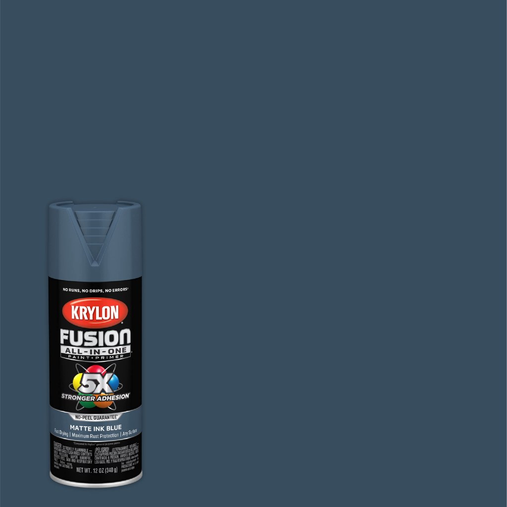 Picture of: Krylon K Fusion All-In-One Spray Paint for Indoor/Outdoor Use,  Matte Ink Blue,  Ounce (Pack of )