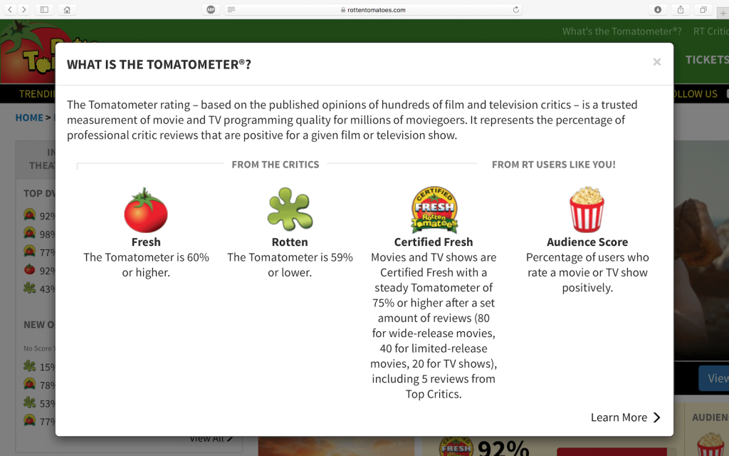 Picture of: Rotten Tomatoes Ratings System — How Does Rotten Tomatoes Work?