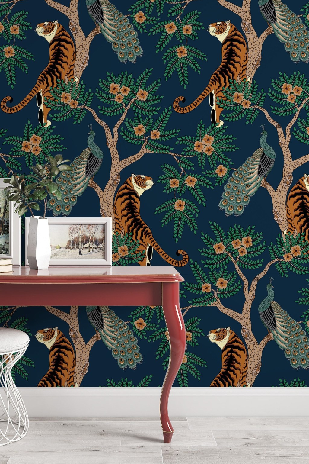 Picture of: Tiger and Peacock Wallpaper